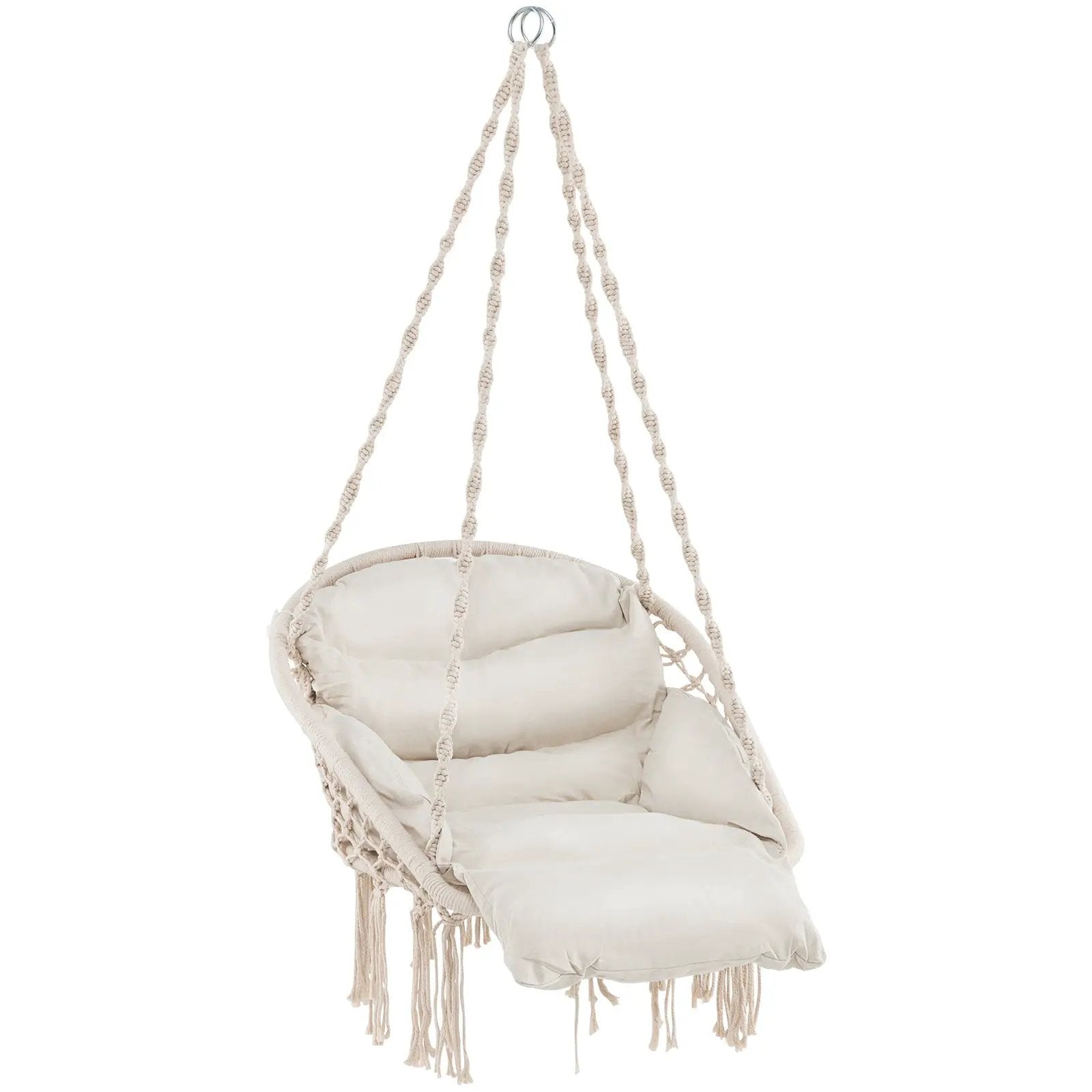 Hammock Chair with Thick Cushion & Macrame Holds up to 330 LBS-Beige by DirectDeals