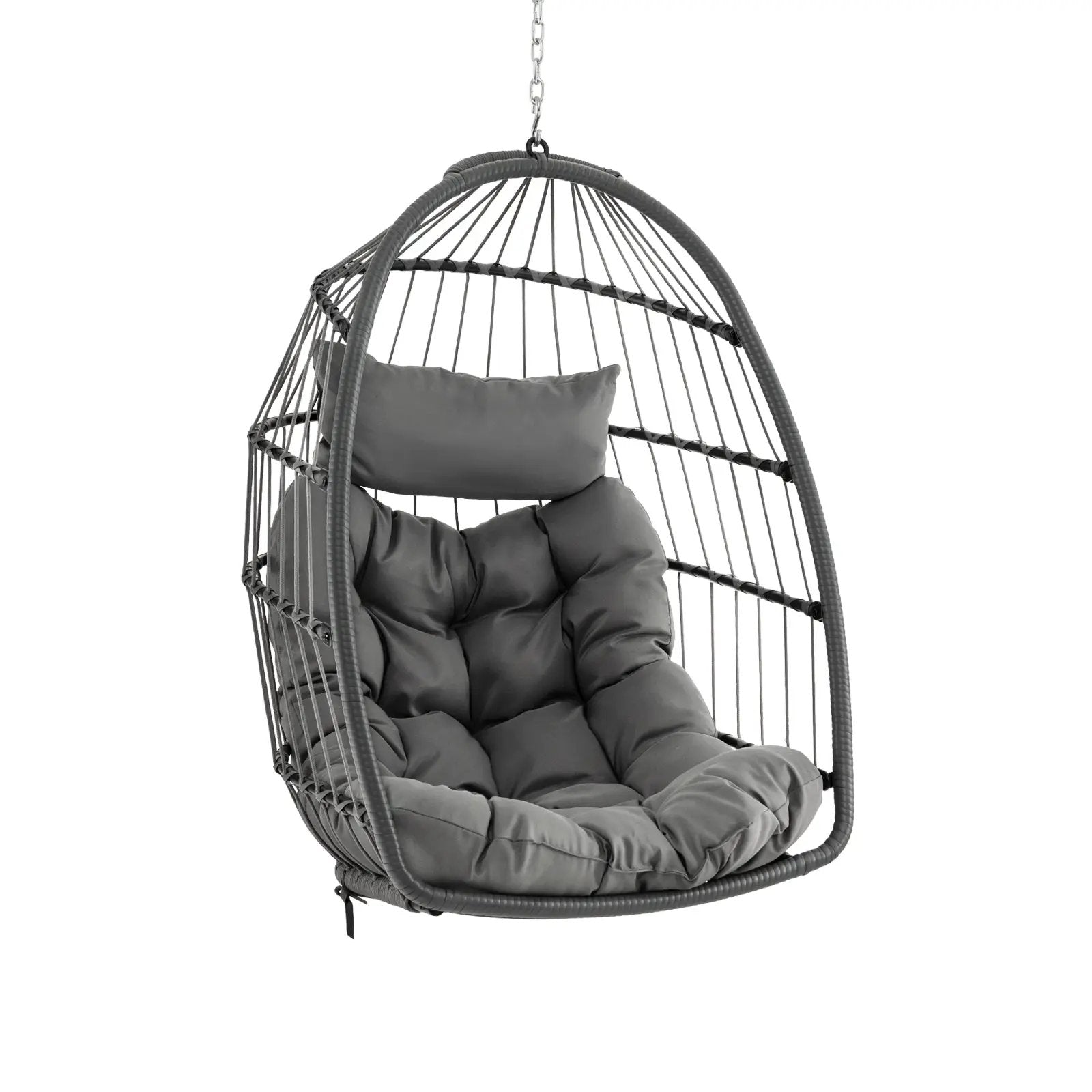Hanging Egg Chair with Head Pillow and Large Seat Cushion-Gray by DirectDeals