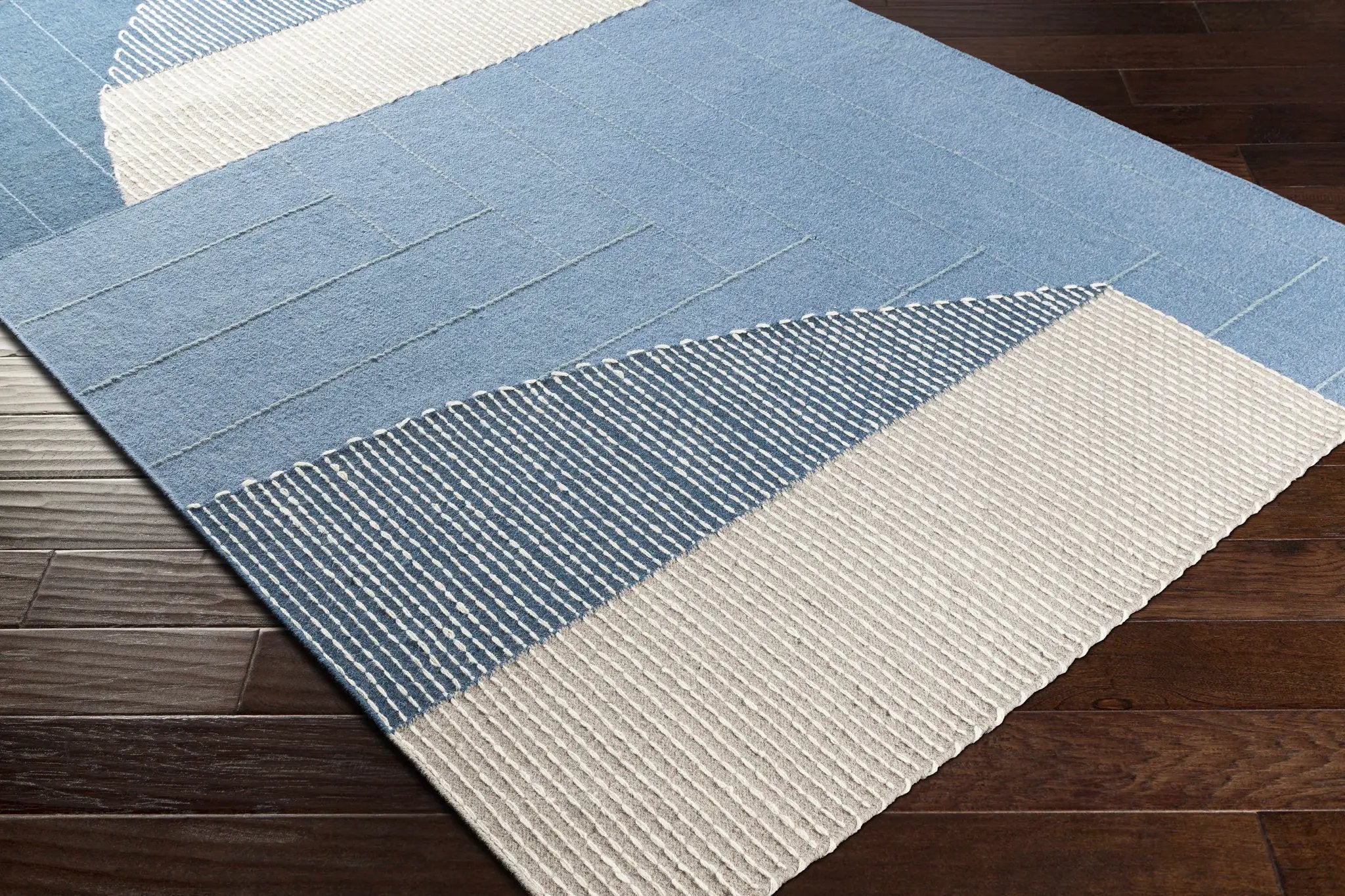 Blue Hanwood Wool Blend Braided Area Rug - Clearance by Boutique Rugs