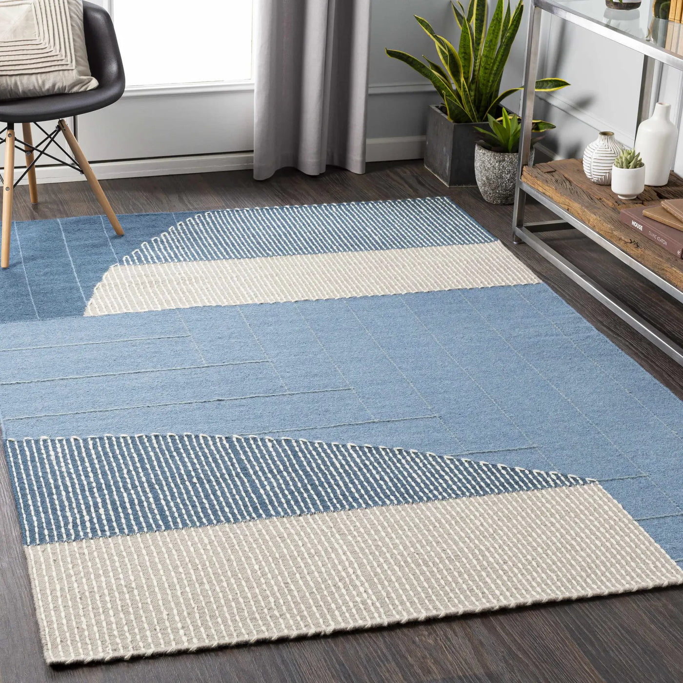 Blue Hanwood Wool Blend Braided Area Rug - Clearance by Boutique Rugs