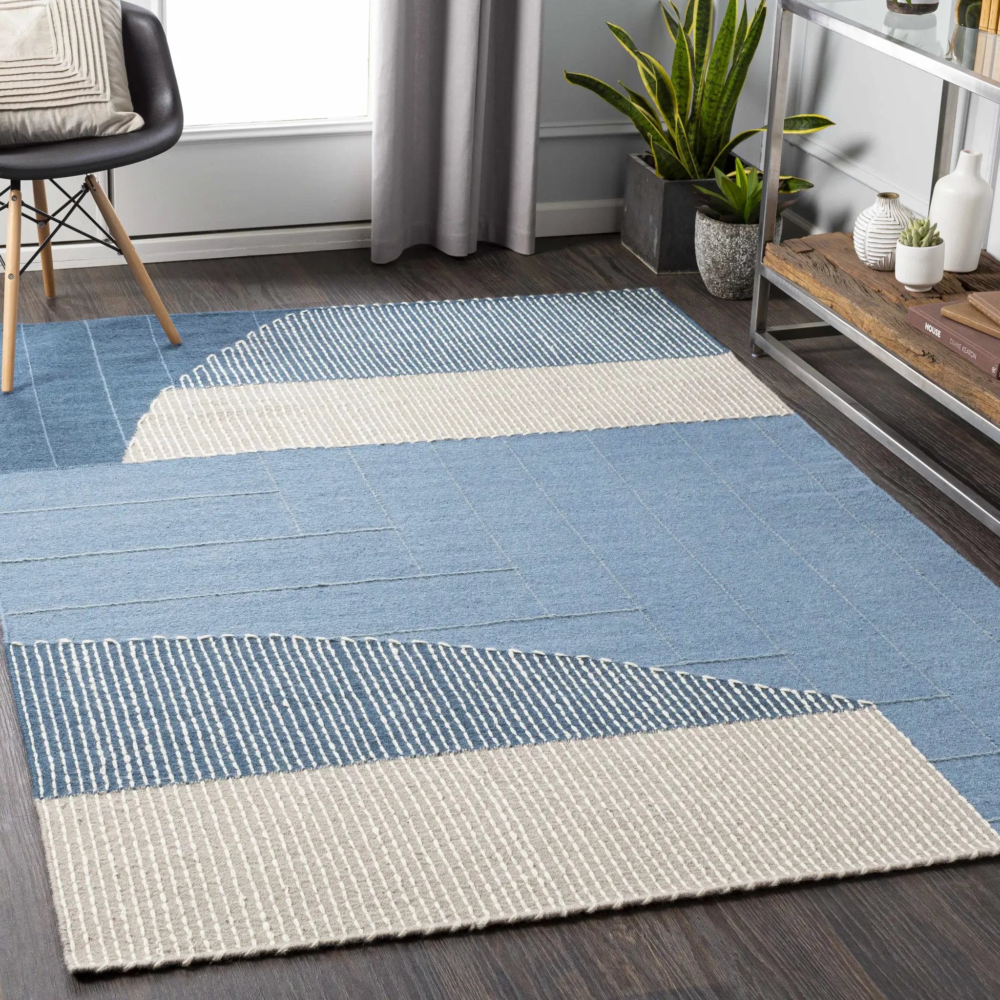 Blue Hanwood Wool Blend Braided Area Rug - Clearance by Boutique Rugs