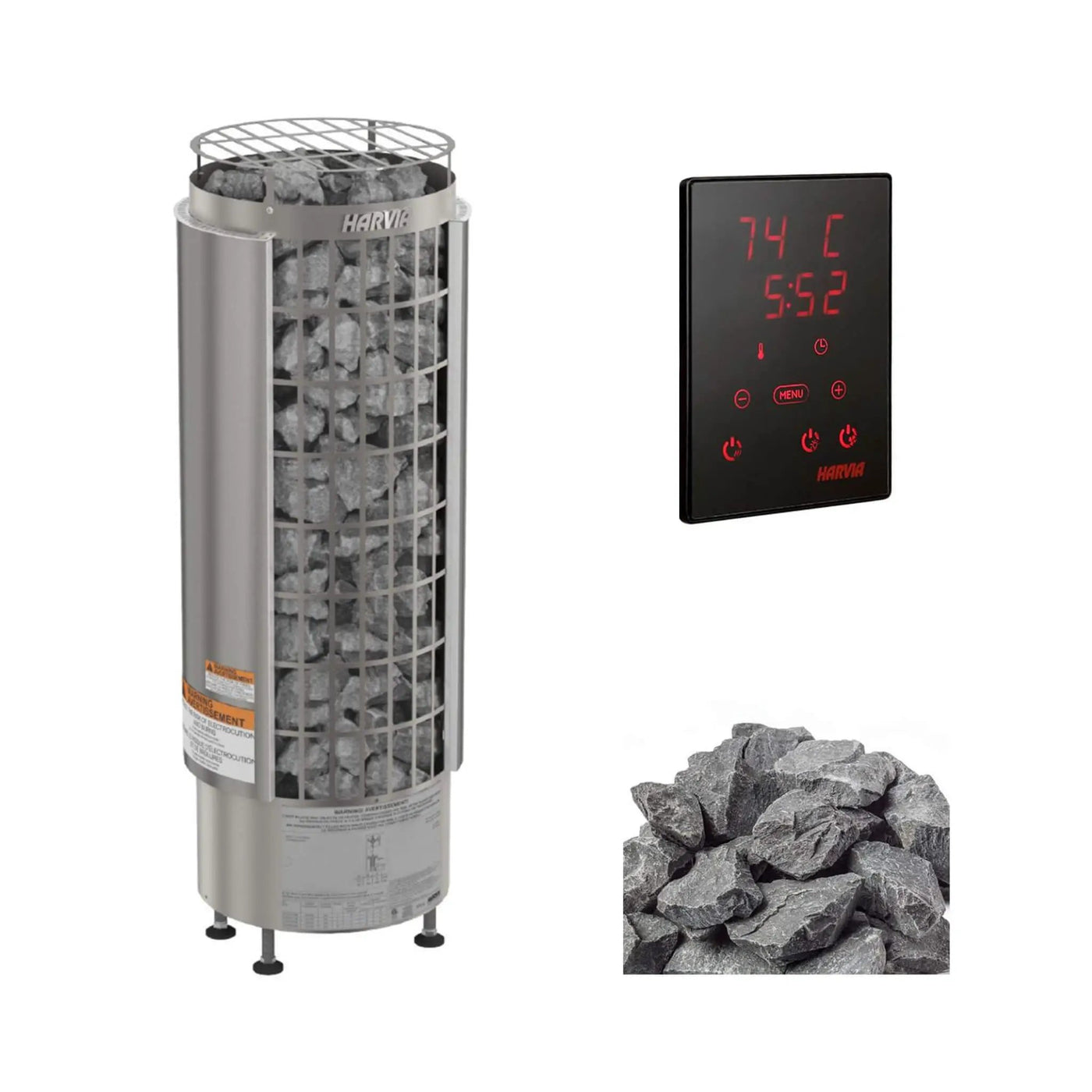 Harvia Cilindro UL Certified Electric Sauna Heater With Xenio CX45 Digital Control Panel & Sauna Stones [PC60/80/90/110E] (SAK86571) by SAKSBY WHOLESALE