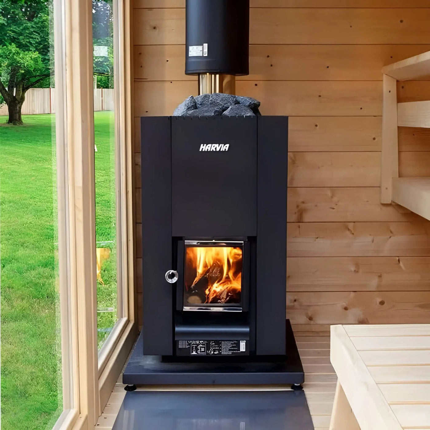 Harvia Linear Black Wood Sauna Stove With Sauna Stones [WK16/20/28OC] (SAK15368) by SAKSBY WHOLESALE