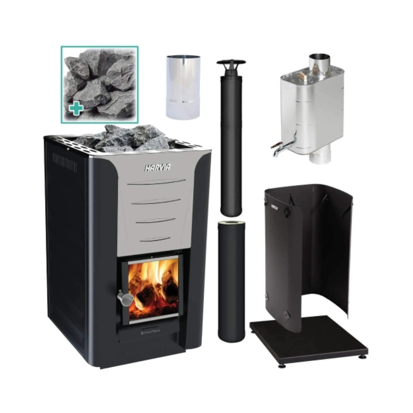 Harvia Pro 20 WH Wood Burning Sauna Stove Package 24kW [PRO20-PKG-SS/BK-WH] (SAK37165) by SAKSBY WHOLESALE