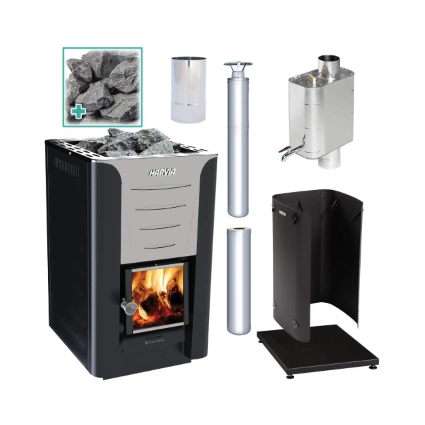 Harvia Pro 20 WH Wood Burning Sauna Stove Package 24kW [PRO20-PKG-SS/BK-WH] (SAK37165) by SAKSBY WHOLESALE