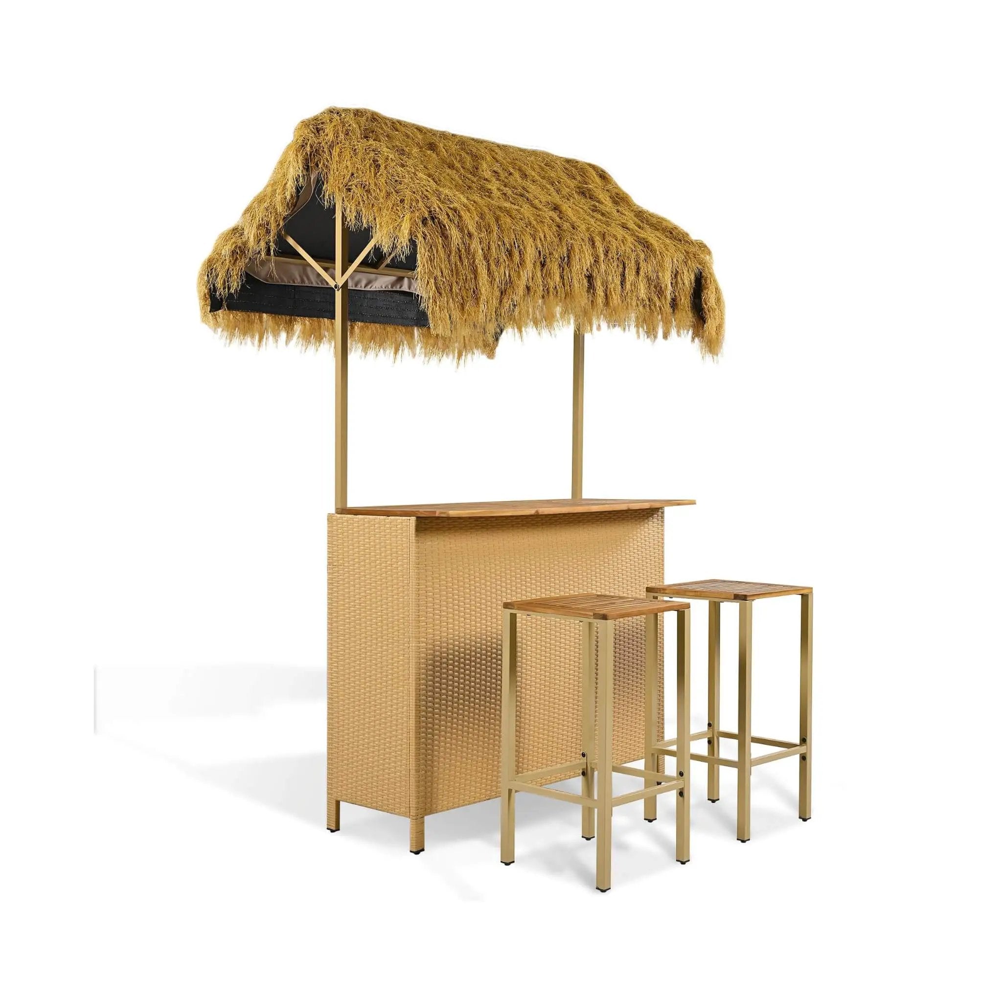 Alora 3-Piece Hawaiian Bar-Height Patio Set With Grass Canopy And Stools (SAK63047) by SAKSBY WHOLESALE