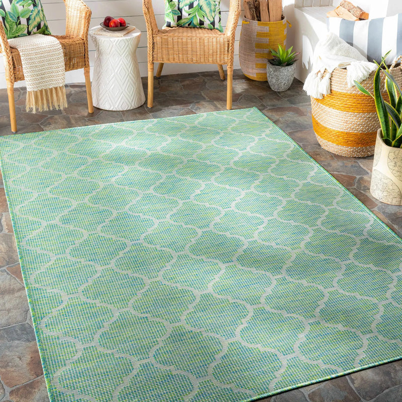 Unique Outdoor Trellis Area Rug, Lime Green - Clearance by Boutique Rugs