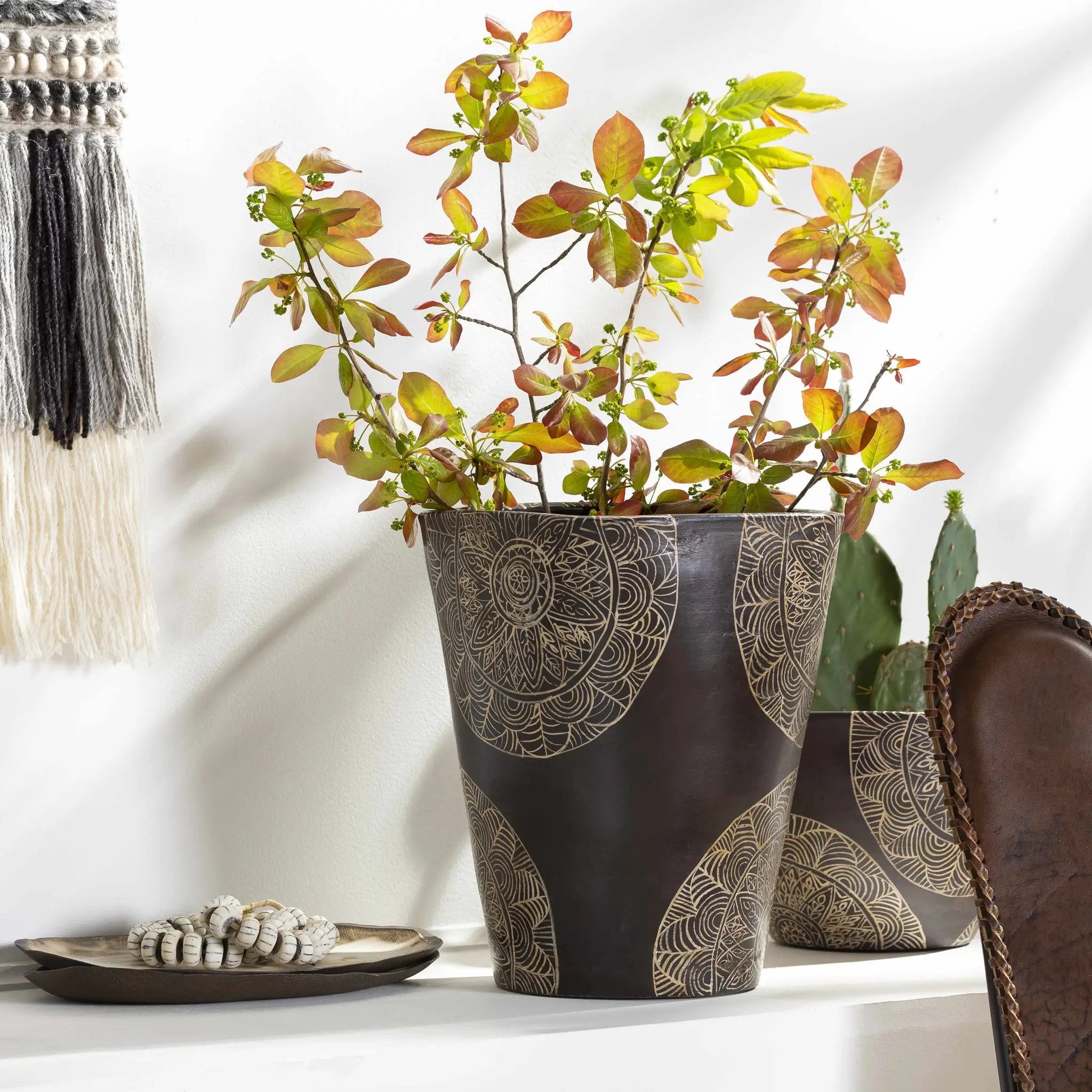 Hearst Terracotta Geometric Black Planter - Clearance by Boutique Rugs
