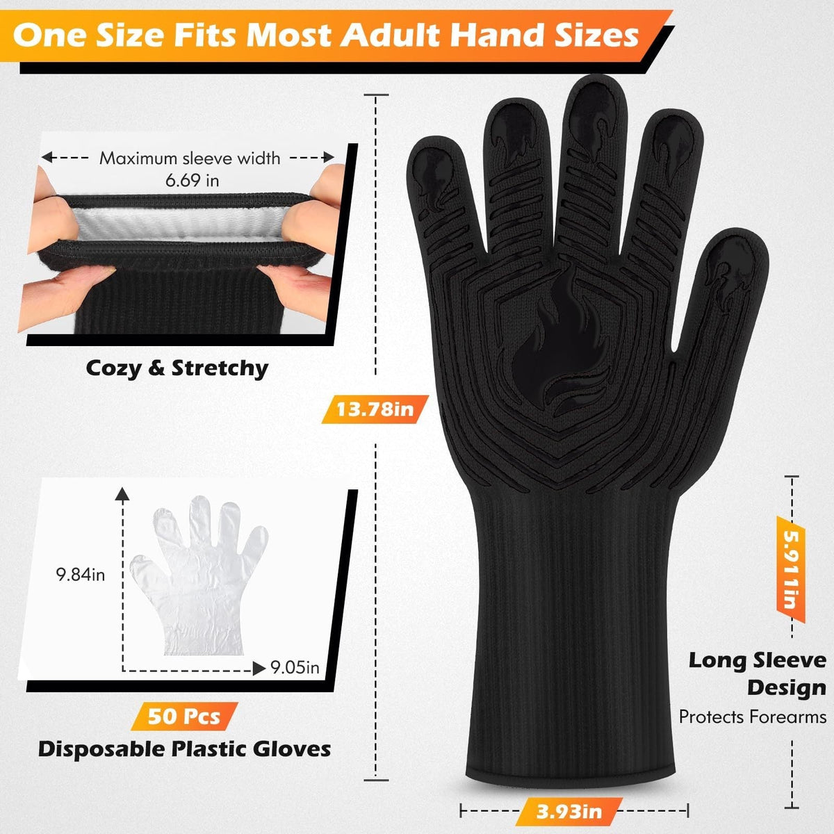 Heat Resistant BBQ Gloves with Silicone Grip - Black, photo 4 of 6