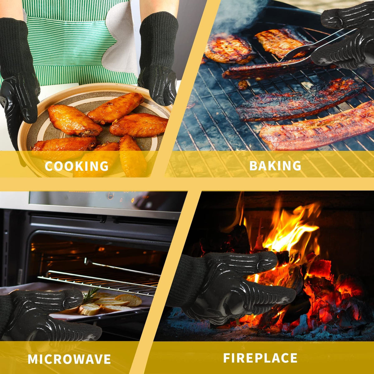 Heat Resistant BBQ Gloves with Silicone Grip - Black, photo 6 of 6