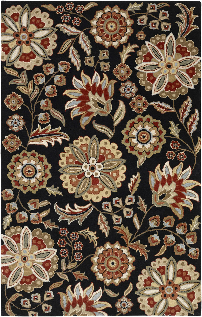 Heaters Black Floral Wool Carpet by Boutique Rugs