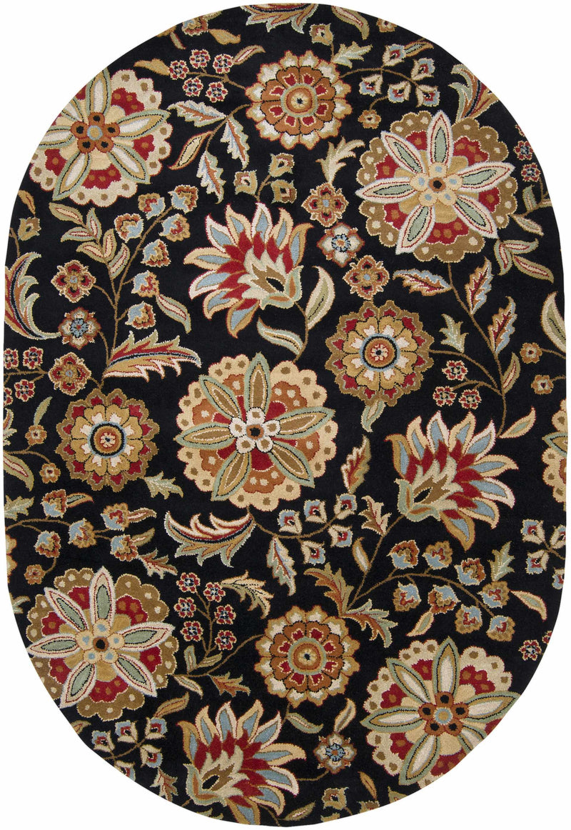 Heaters Black Floral Wool Carpet by Boutique Rugs