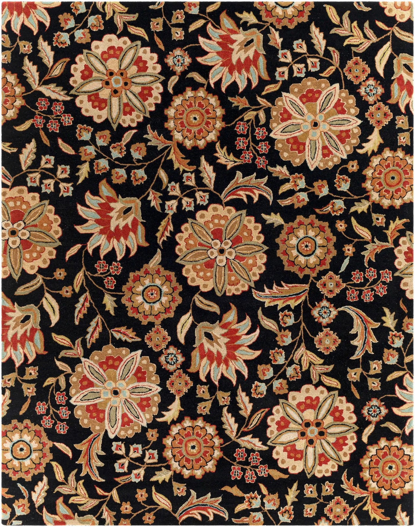 Heaters Black Floral Wool Carpet by Boutique Rugs