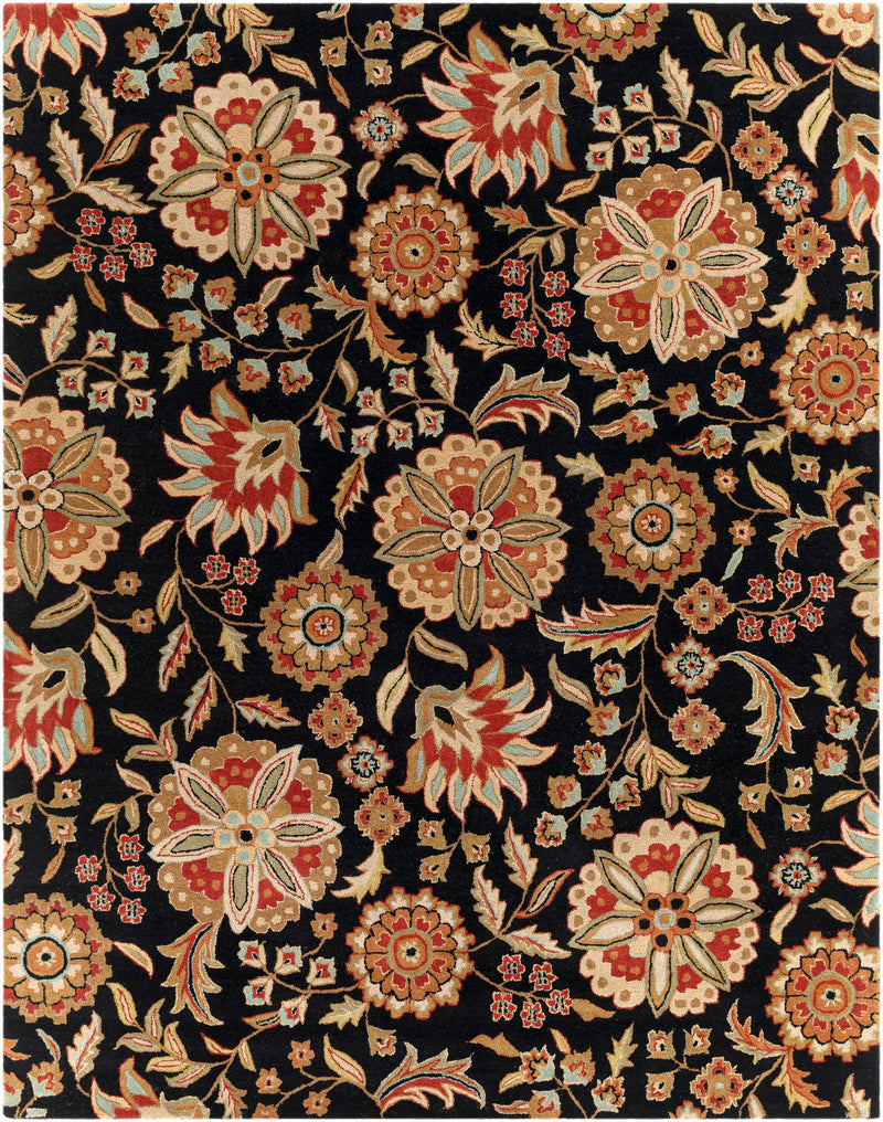 Heaters Black Floral Wool Carpet by Boutique Rugs