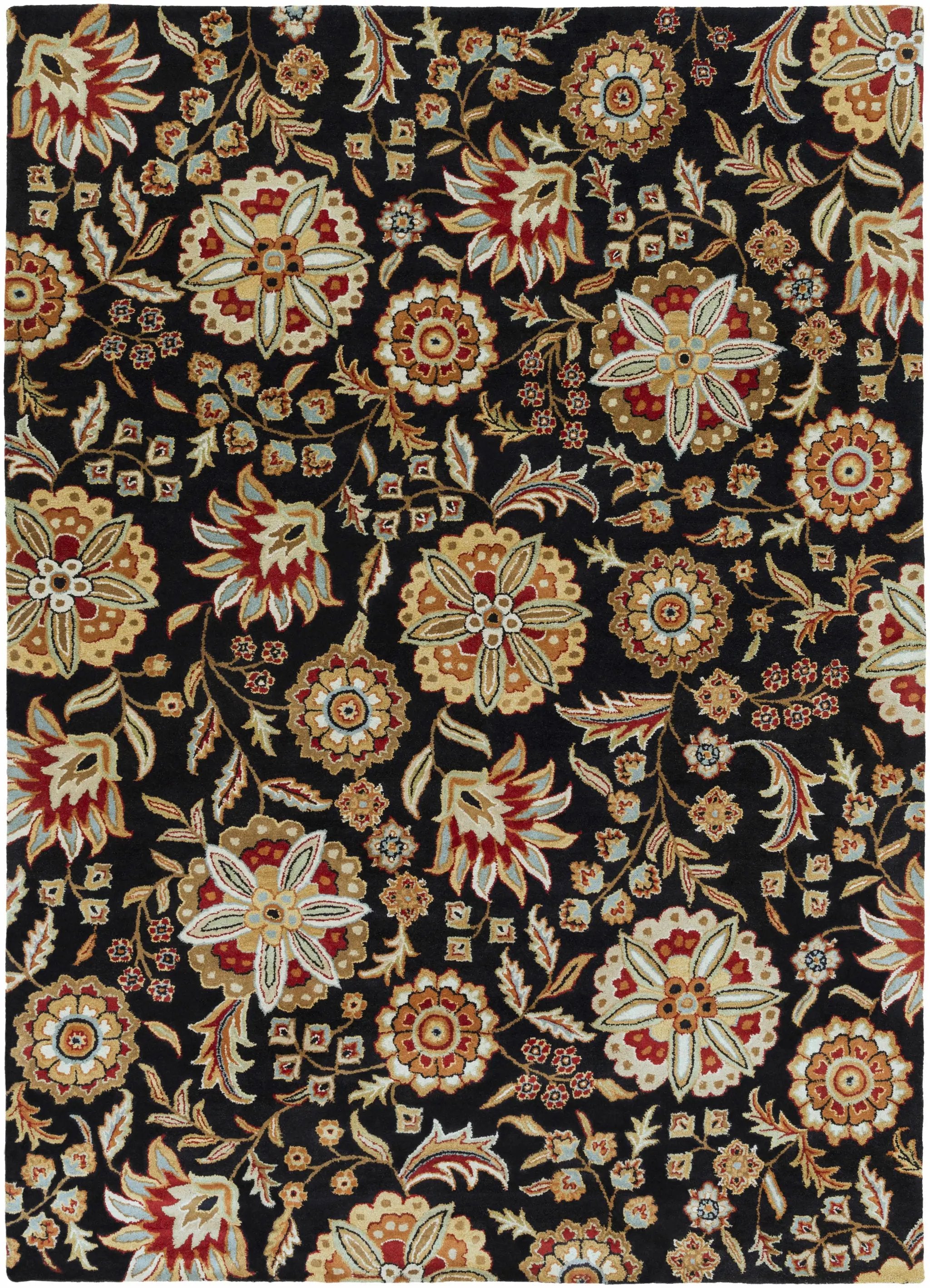 Heaters Black Floral Wool Carpet by Boutique Rugs