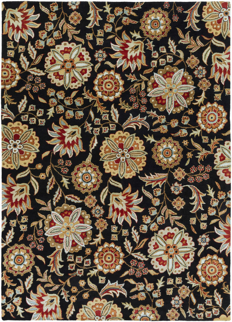 Heaters Black Floral Wool Carpet by Boutique Rugs