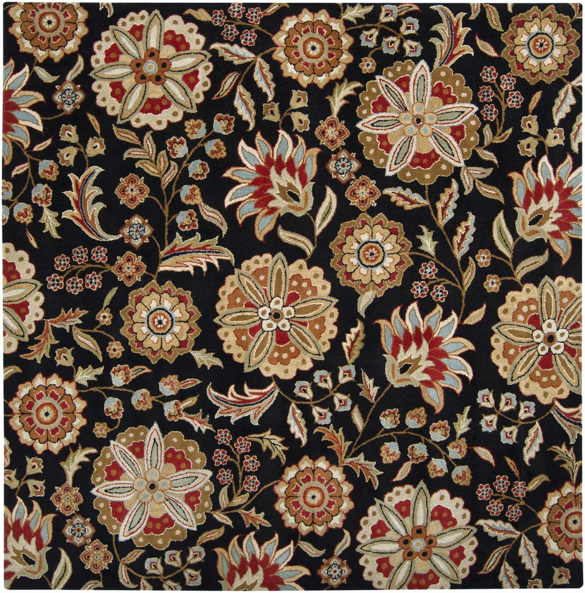 Heaters Black Floral Wool Carpet by Boutique Rugs