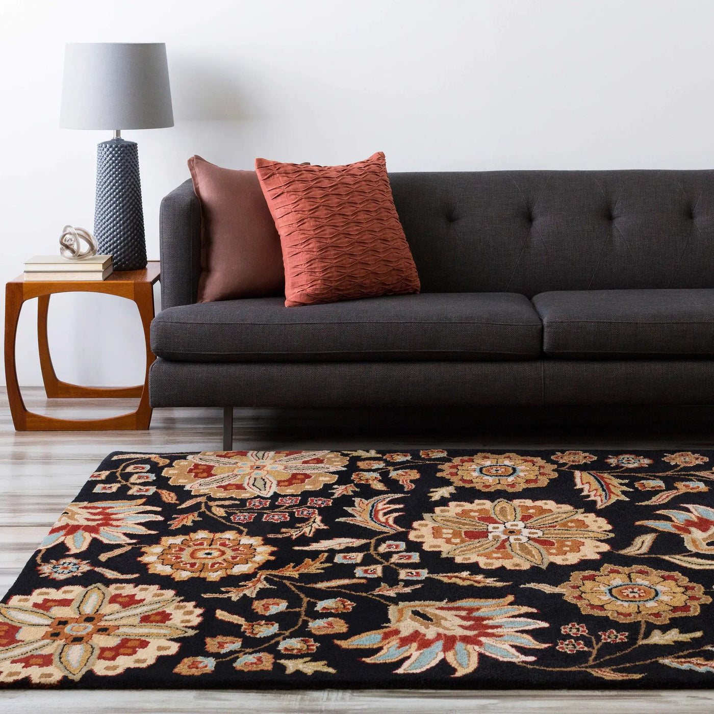 Heaters Black Floral Wool Carpet by Boutique Rugs