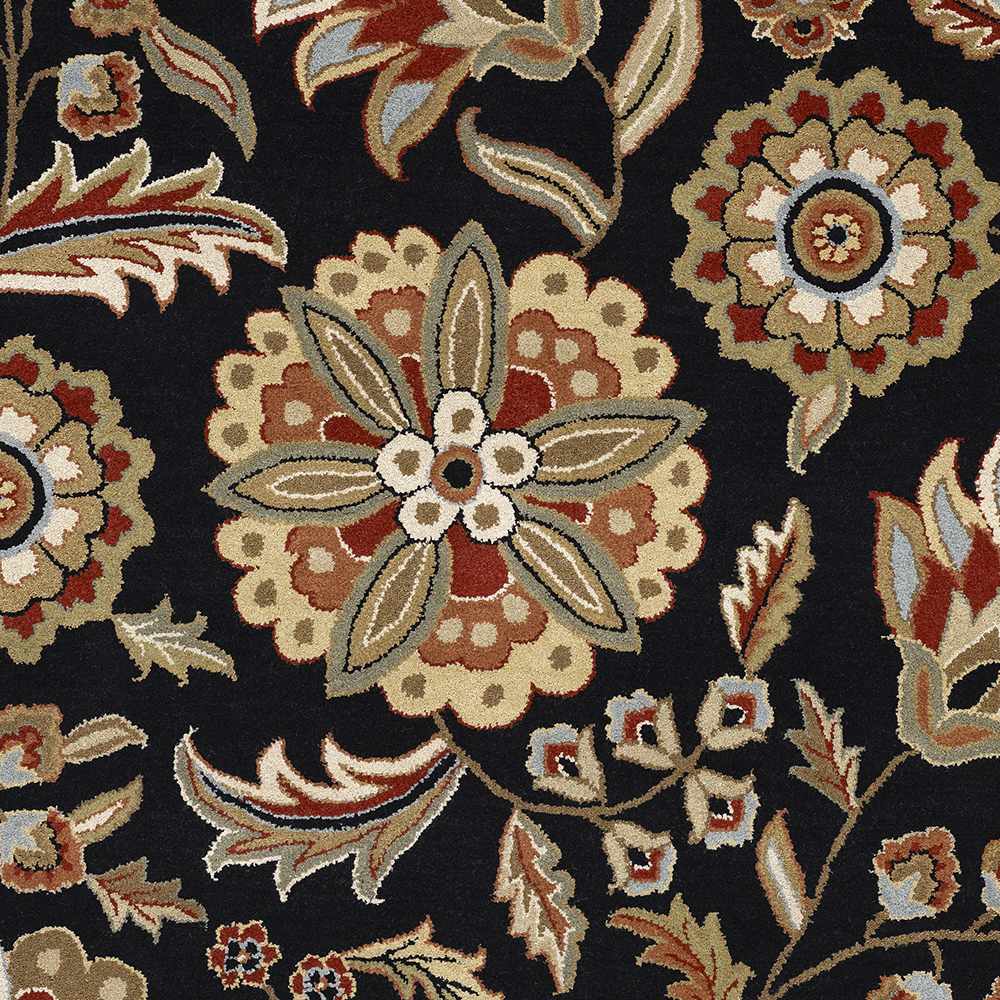 Heaters Black Floral Wool Carpet by Boutique Rugs