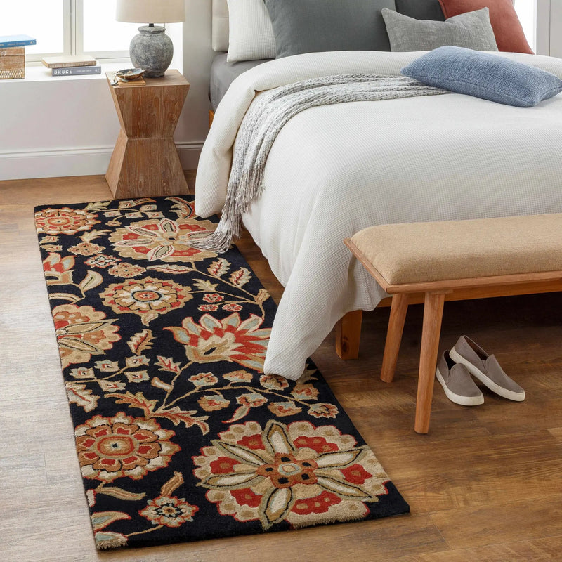 Heaters Black Floral Wool Carpet by Boutique Rugs