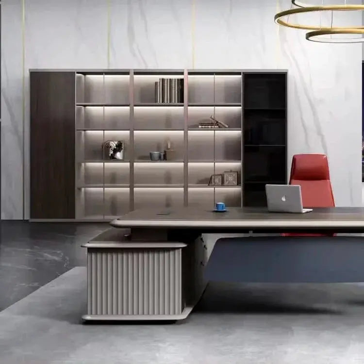 Langford · Office Shelves w/ Lighting & Wardrobe Storage by Arc Grove