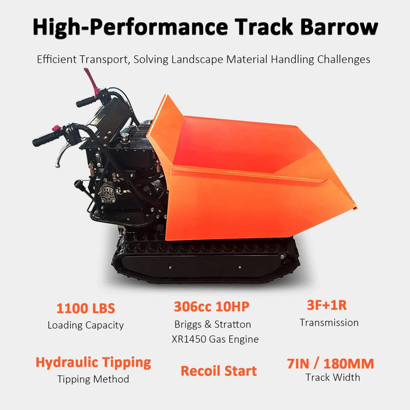 Heavy-Duty 1100LBS 10HP Gas-Powered Track Barrow With Hydraulic Assist (SAK48291) by SAKSBY WHOLESALE