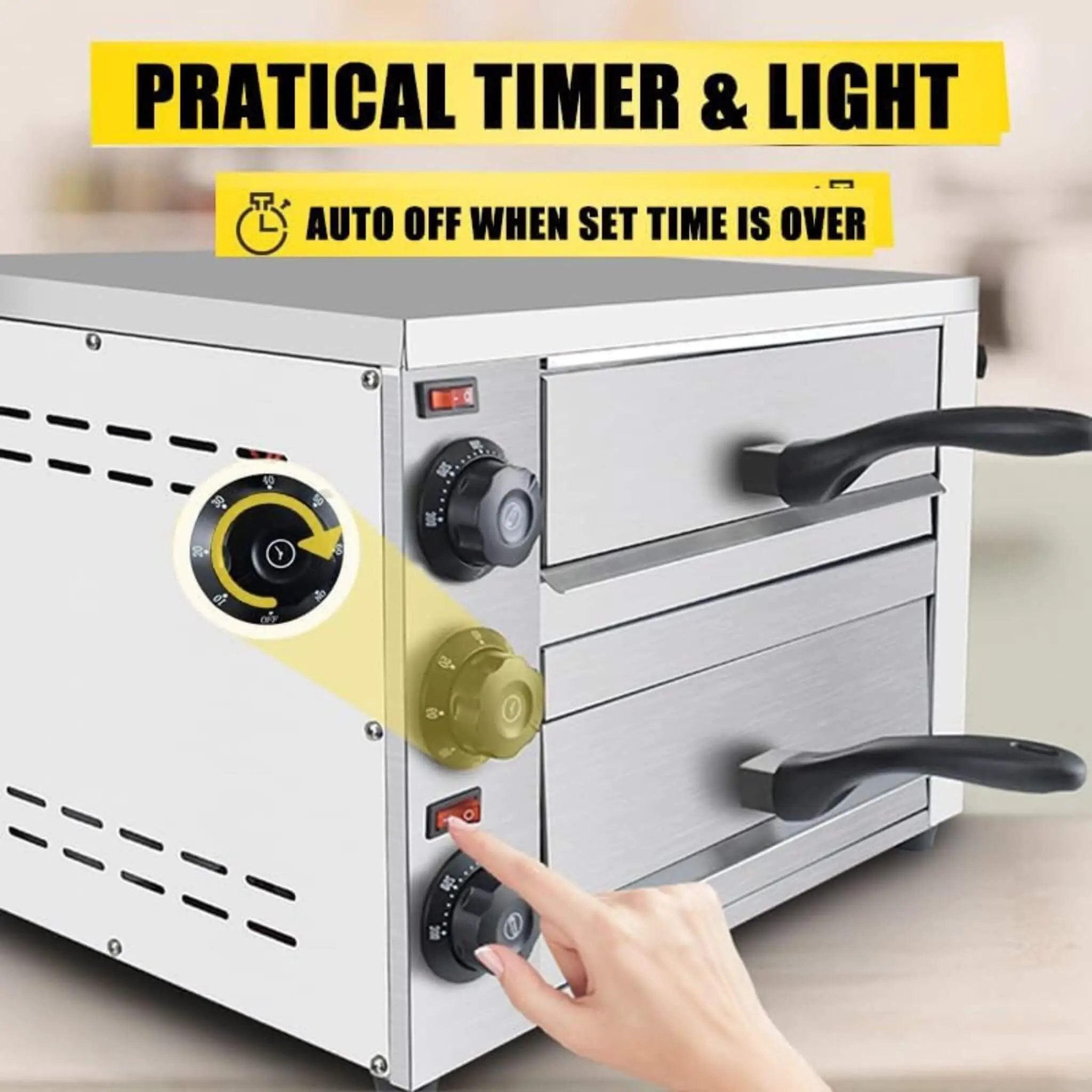 Heavy-Duty 14-Inch Commercial Stainless Steel Electric 2-Tier Tabletop Pizza Oven With Timer (SAK90432) by SAKSBY WHOLESALE