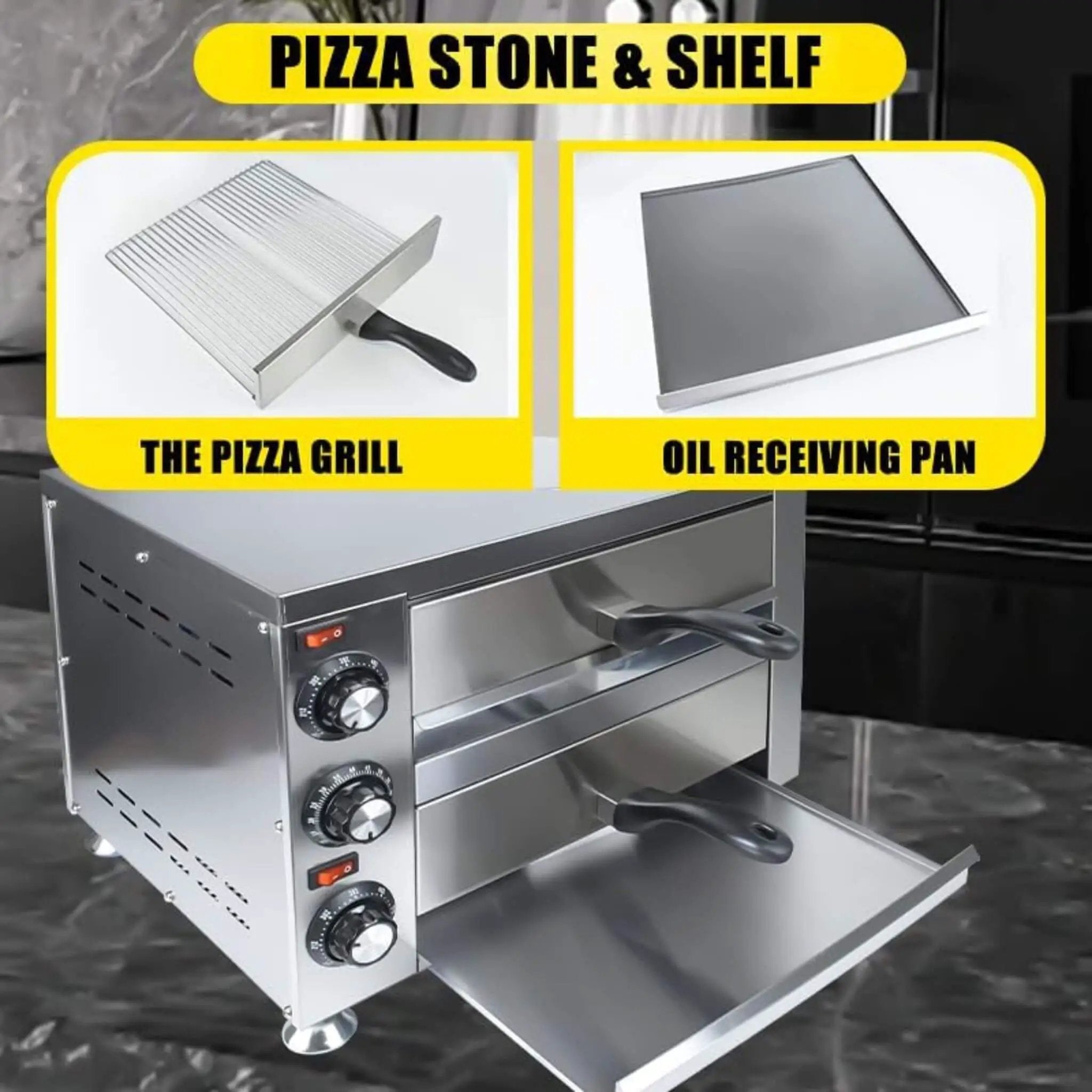 Heavy-Duty 14-Inch Commercial Stainless Steel Electric 2-Tier Tabletop Pizza Oven With Timer (SAK90432) by SAKSBY WHOLESALE