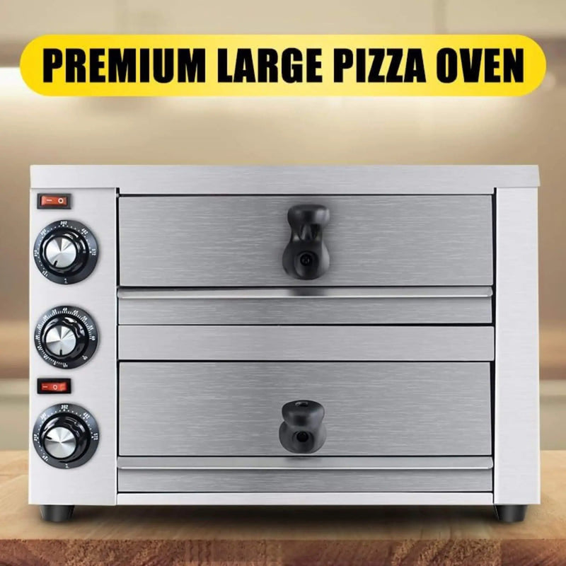 Heavy-Duty 14-Inch Commercial Stainless Steel Electric 2-Tier Tabletop Pizza Oven With Timer (SAK90432) by SAKSBY WHOLESALE