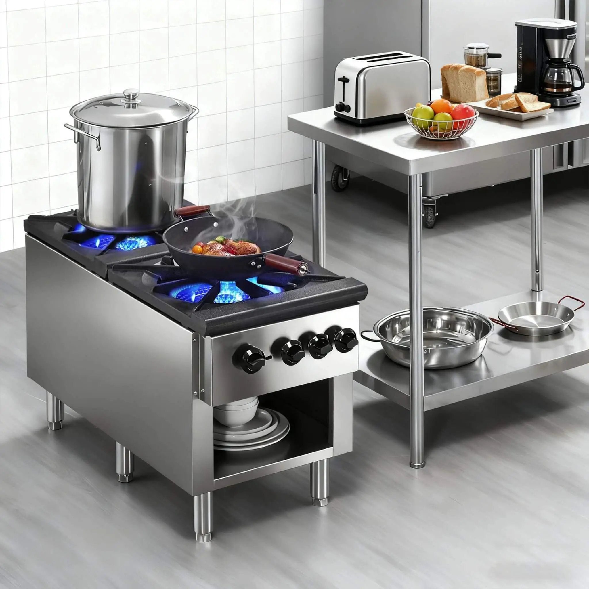 Heavy-Duty 18K BTU Commercial 2-Burner Stainless Steel Gas Stove Range (SAK40721) by SAKSBY WHOLESALE
