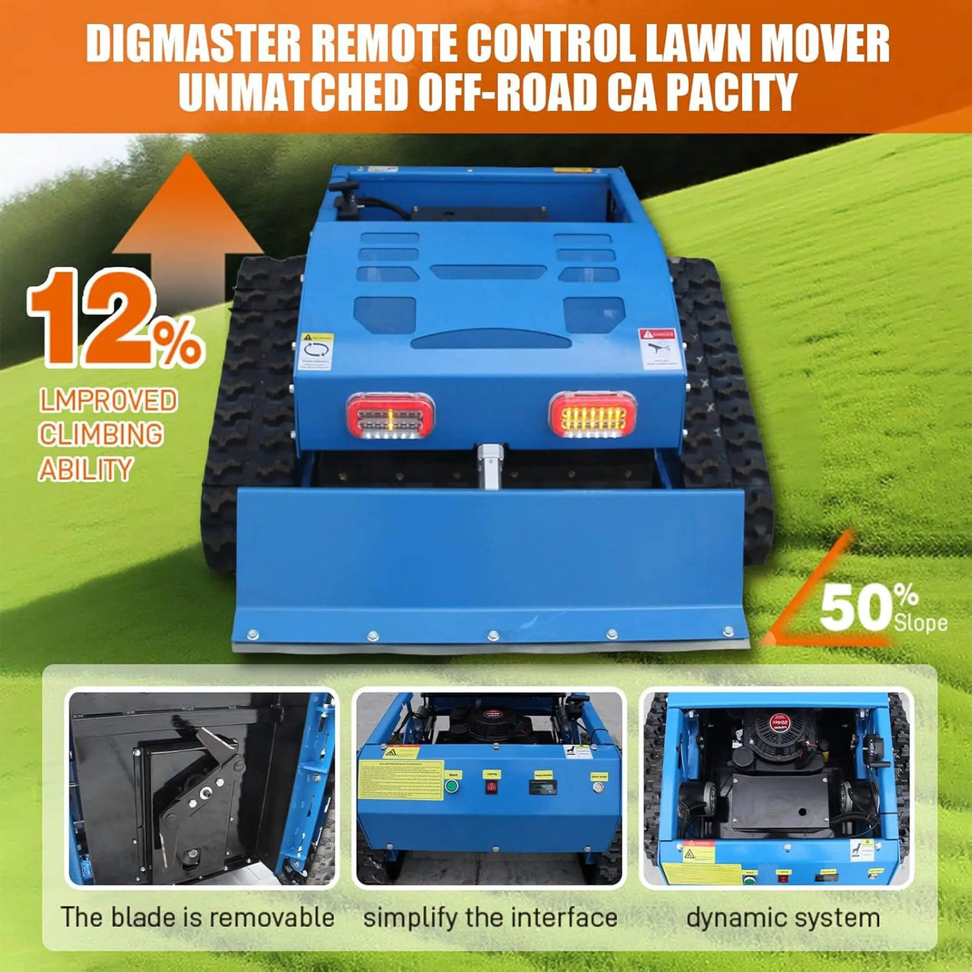 Heavy-Duty 21-Inch 9HP Commercial Remote-Controlled Robotic Lawn Mower With Tracks And Plow (SAK26583) by SAKSBY WHOLESALE