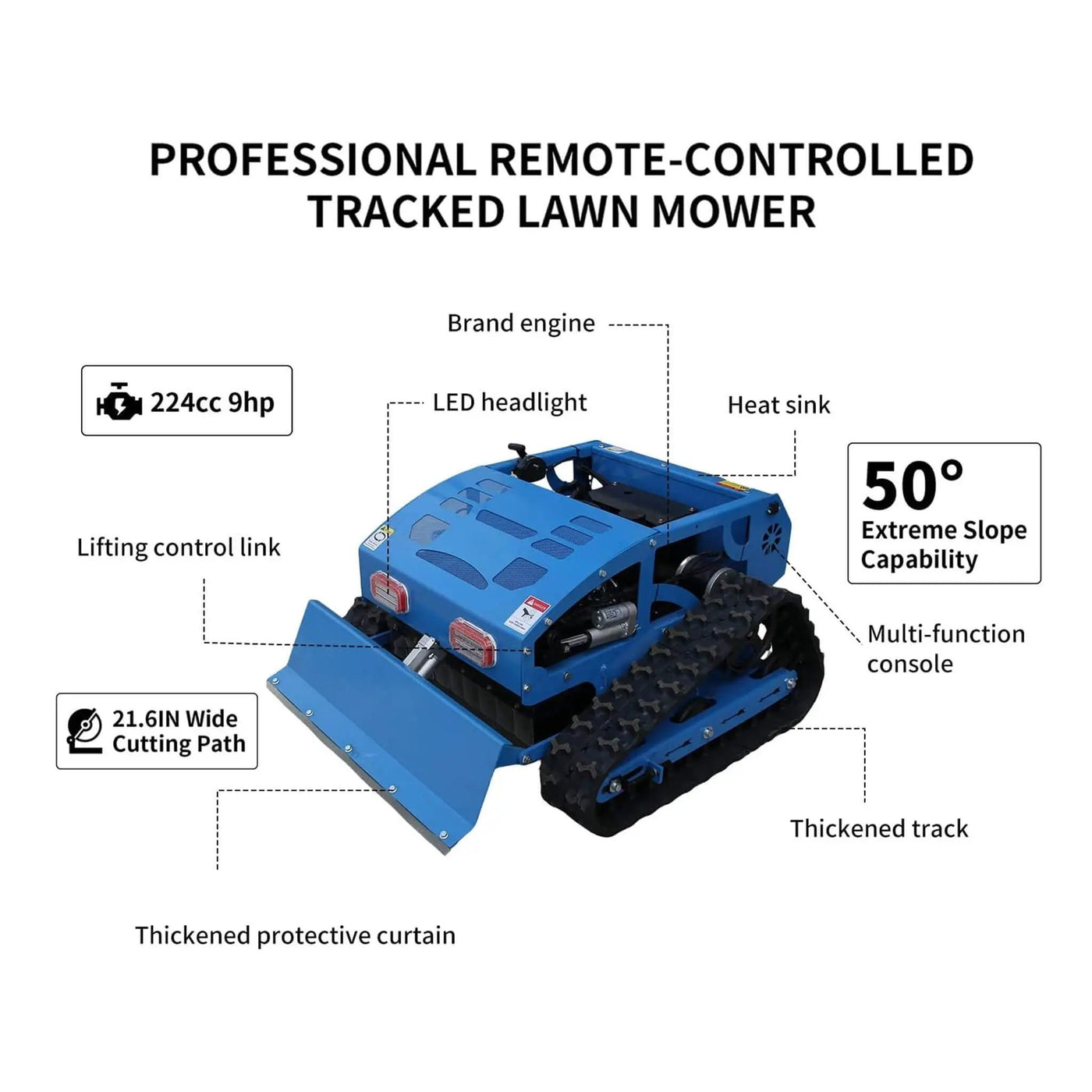 Heavy-Duty 21-Inch 9HP Commercial Remote-Controlled Robotic Lawn Mower With Tracks And Plow (SAK26583) by SAKSBY WHOLESALE