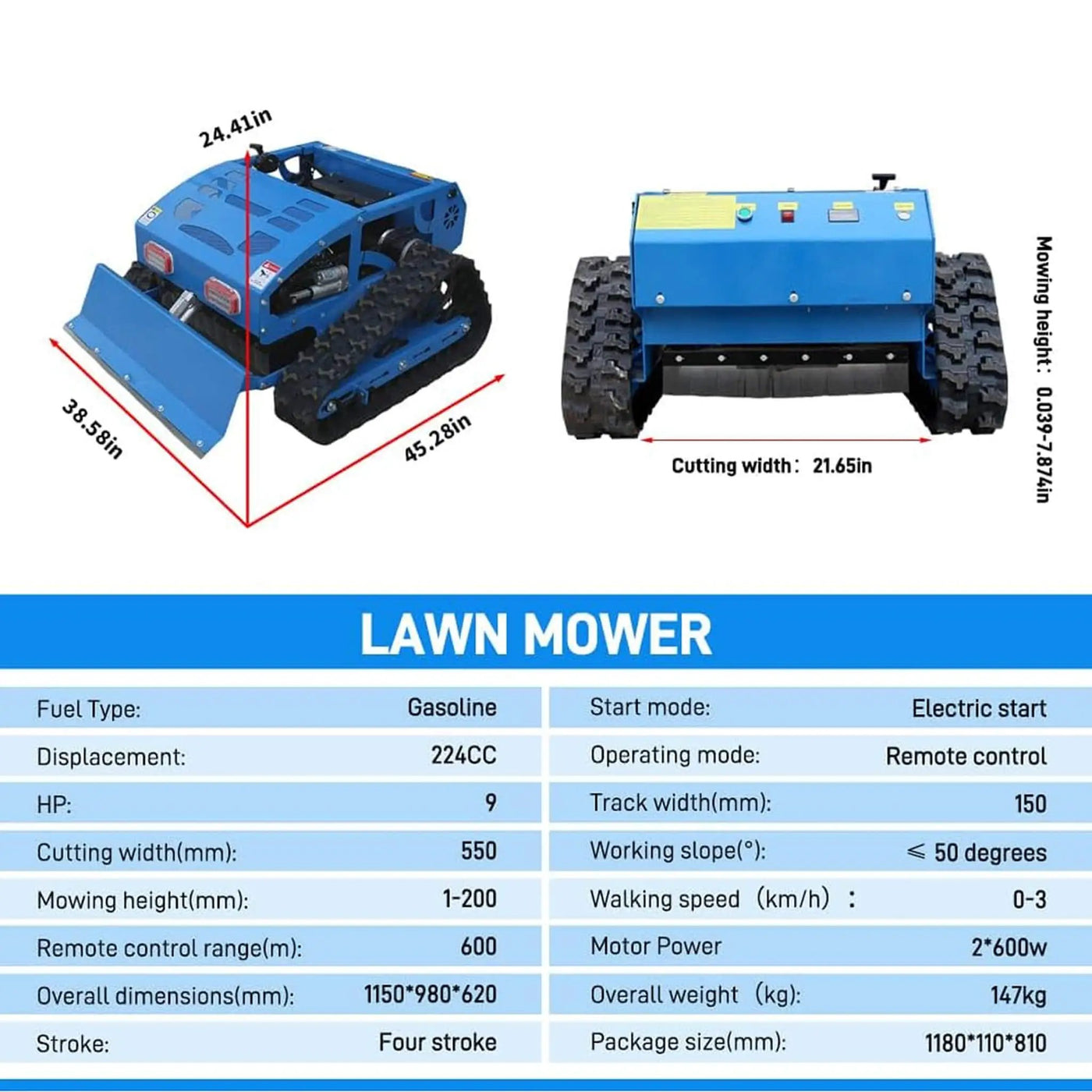 Heavy-Duty 21-Inch 9HP Commercial Remote-Controlled Robotic Lawn Mower With Tracks And Plow (SAK26583) by SAKSBY WHOLESALE
