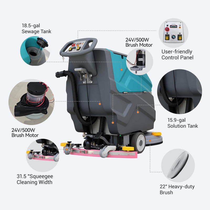 Heavy-Duty 22-Inch Industrial Walk-Behind Floor Scrubber With Squeegee Suction (SAK90834) by SAKSBY WHOLESALE