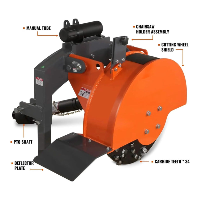 Heavy-Duty 3-Point PTO Powered Stump Root Grinder For 15-45HP Tractors [PTO Shaft Included] (SAK27940) by SAKSBY WHOLESALE