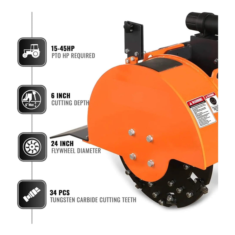 Heavy-Duty 3-Point PTO Powered Stump Root Grinder For 15-45HP Tractors [PTO Shaft Included] (SAK27940) by SAKSBY WHOLESALE