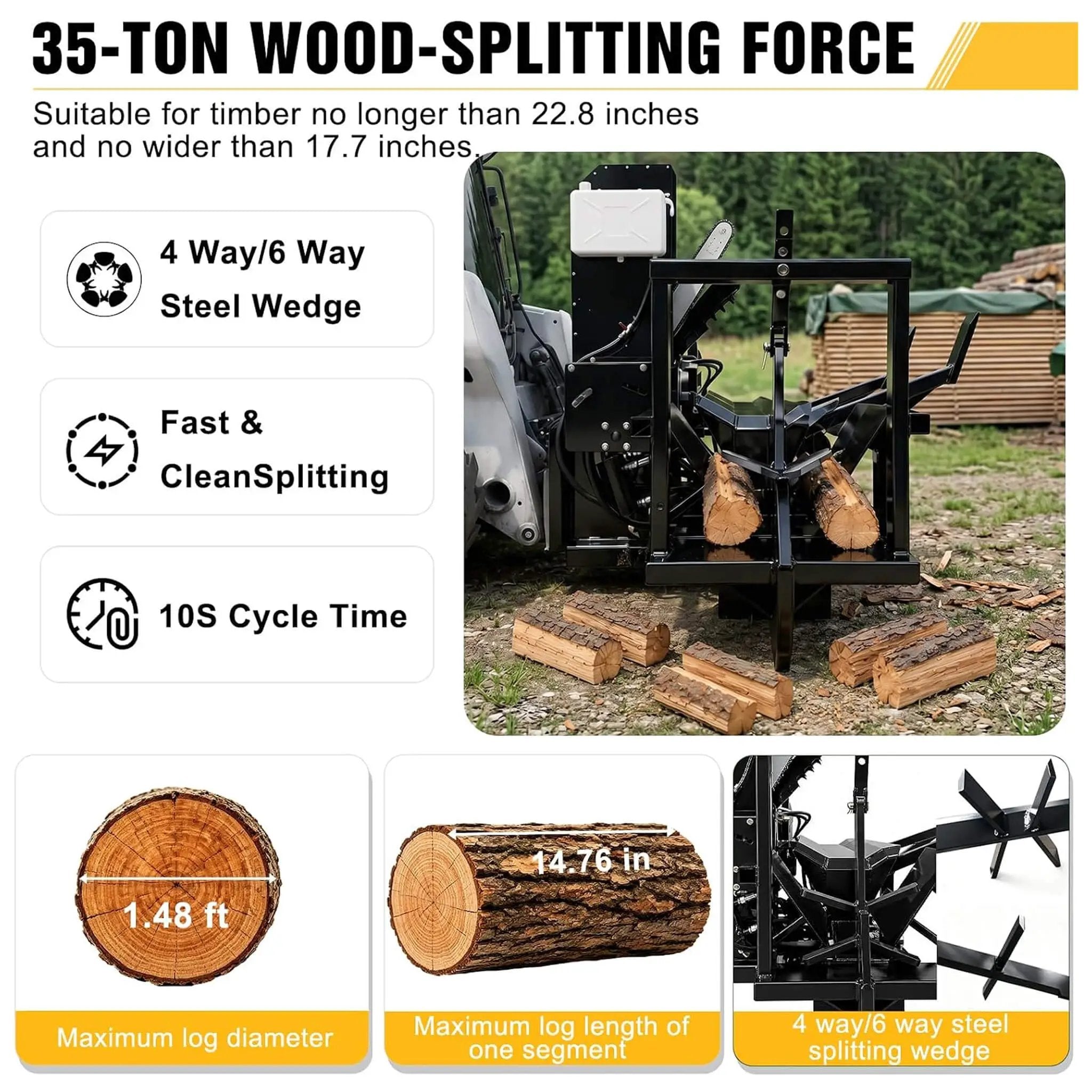 Heavy-Duty 35T All-In-One Firewood Processor And Log Lifter Skid Steer Attachment (SAK37152) by SAKSBY WHOLESALE