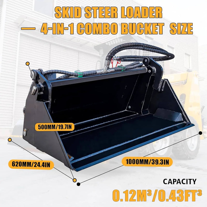 Heavy-Duty 4-In-1 Multipurpose Mini Skid Steer Bucket Combo Attachment (SAK12847) by SAKSBY WHOLESALE