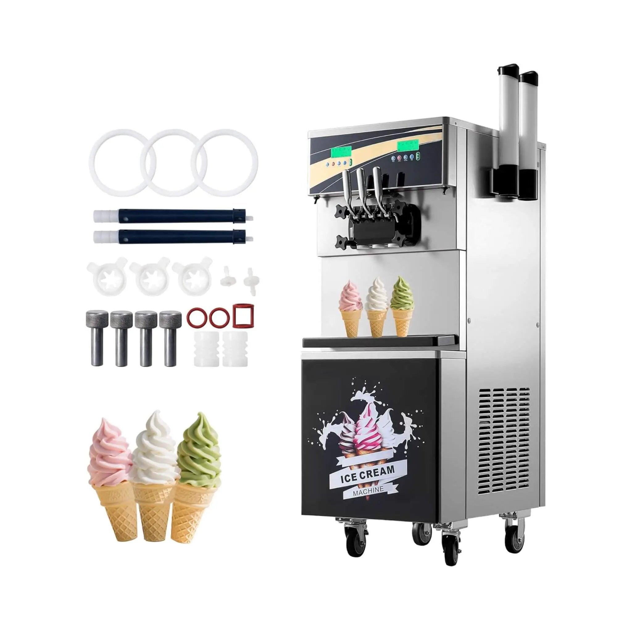 Heavy-Duty 45L/H 3-Flavor Dual Compressor Commercial Soft Serve Ice Cream Machine (SAK43195) by SAKSBY WHOLESALE