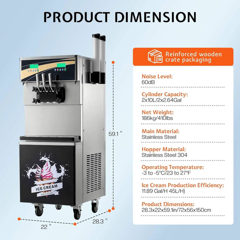 Heavy-Duty 45L/H 3-Flavor Dual Compressor Commercial Soft Serve Ice Cream Machine (SAK43195) by SAKSBY WHOLESALE