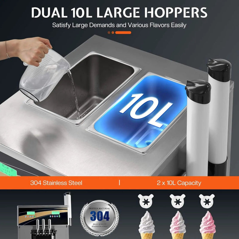 Heavy-Duty 45L/H 3-Flavor Dual Compressor Commercial Soft Serve Ice Cream Machine (SAK43195) by SAKSBY WHOLESALE