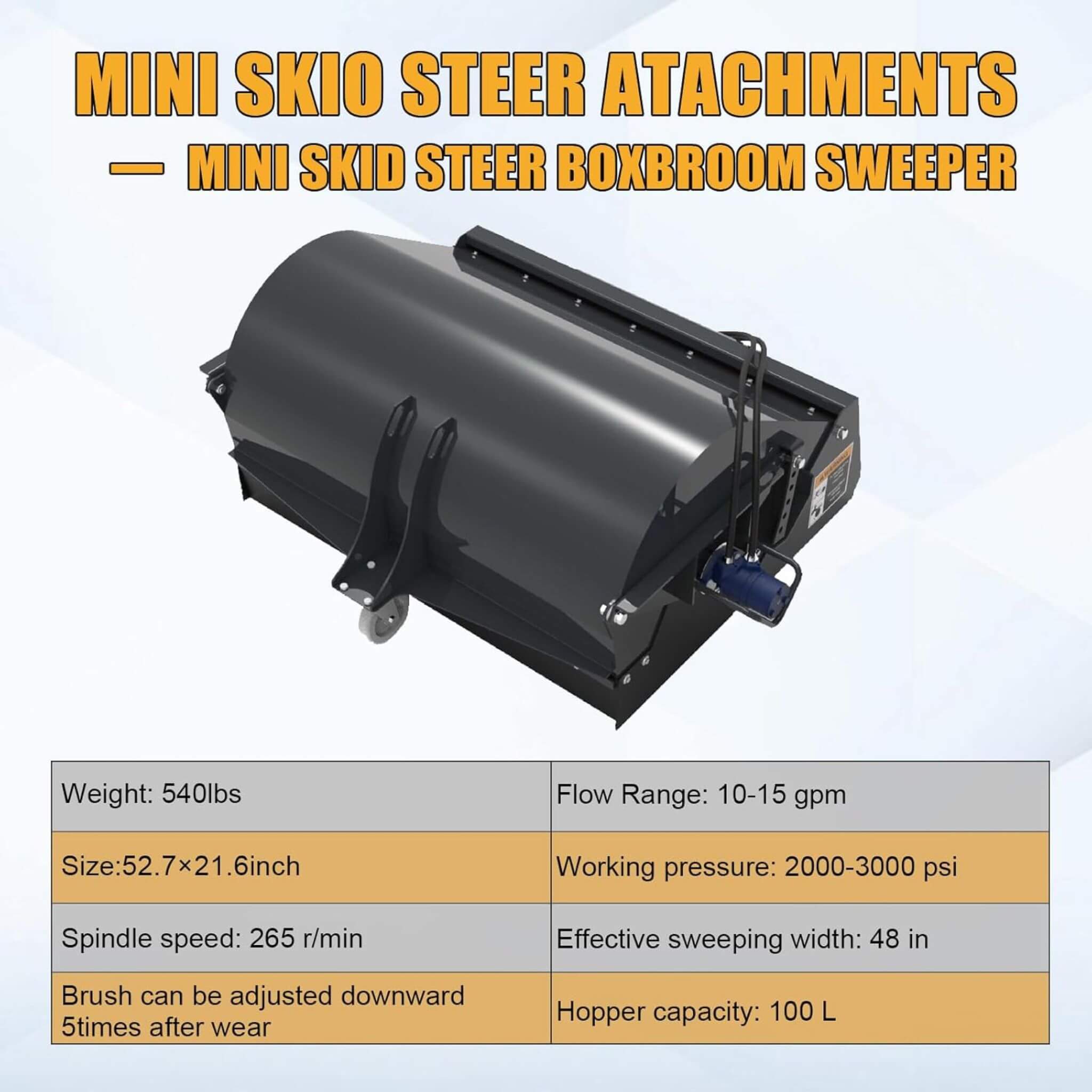 Heavy-Duty 48-Inch Mini Skid Steer Sweeper Attachment (SAK94820) by SAKSBY WHOLESALE