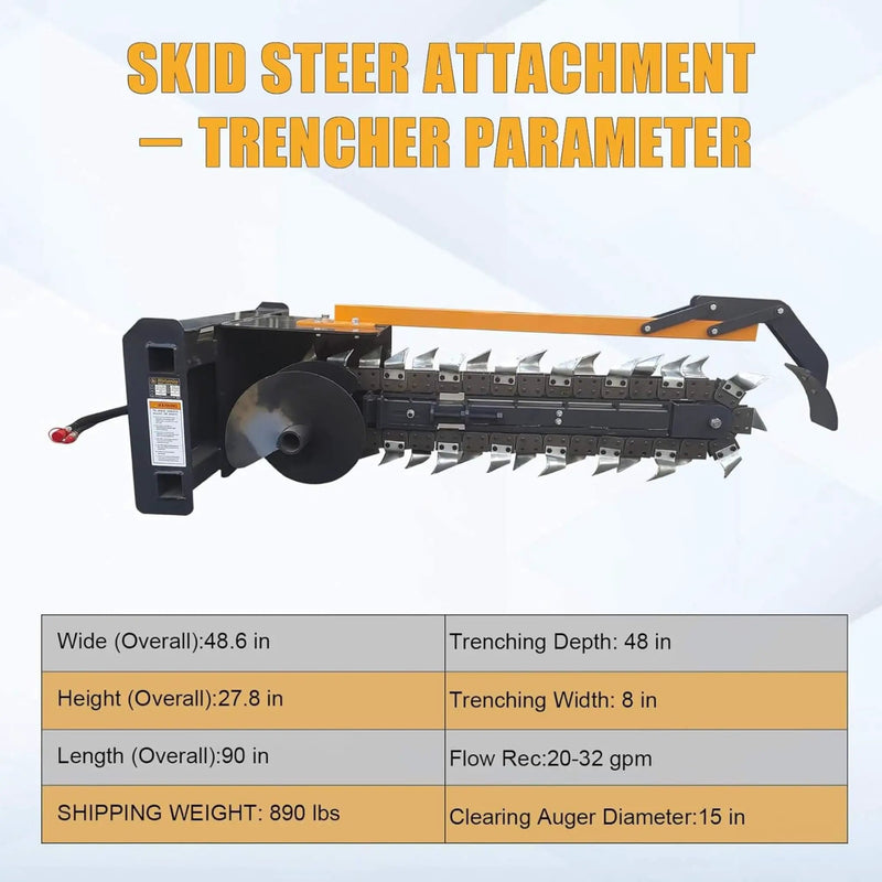 Heavy-Duty 48-Inch Skid Steer Attachment Trencher With Auger (SAK16842) by SAKSBY WHOLESALE