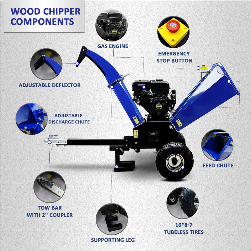 Heavy-Duty 5-Inch 15HP 420CC Gas Drum Wood Chipper Shredder With Electric Start And Tow Hitch (SAK48652) by SAKSBY WHOLESALE