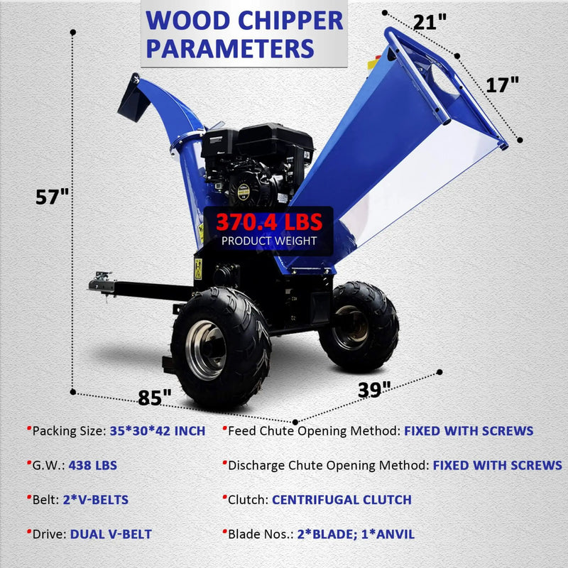 Heavy-Duty 5-Inch 15HP 420CC Gas Drum Wood Chipper Shredder With Electric Start And Tow Hitch (SAK48652) by SAKSBY WHOLESALE