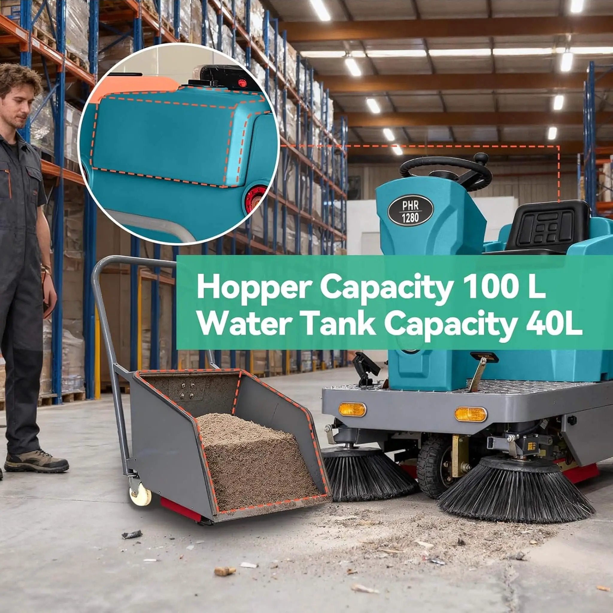 Heavy-Duty 51-Inch Electric Ride-On Floor Industrial Sweeper With Dustbin & Water Tank (SAK69418) by SAKSBY WHOLESALE