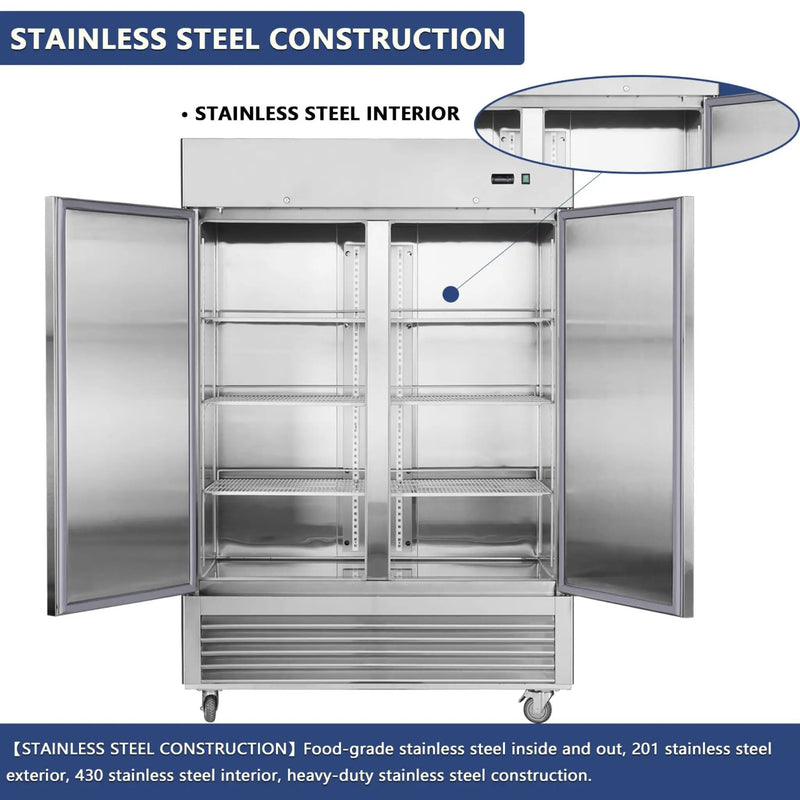 Heavy-Duty 54-Inch Stainless Steel 2-Door Reach-In Upright Commercial Freezer (SAK66598) by SAKSBY WHOLESALE
