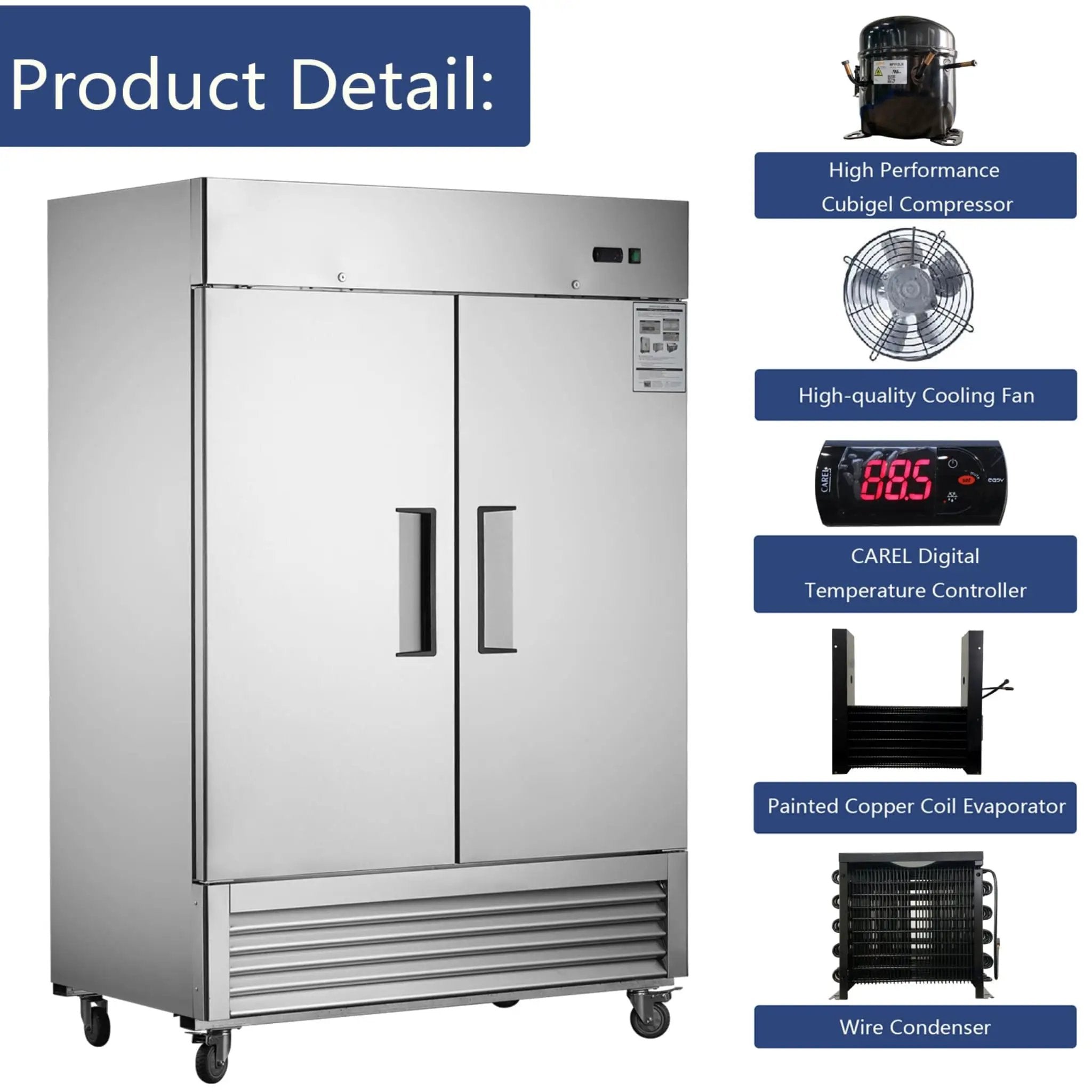 Heavy-Duty 54-Inch Stainless Steel 2-Door Reach-In Upright Commercial Freezer (SAK66598) by SAKSBY WHOLESALE