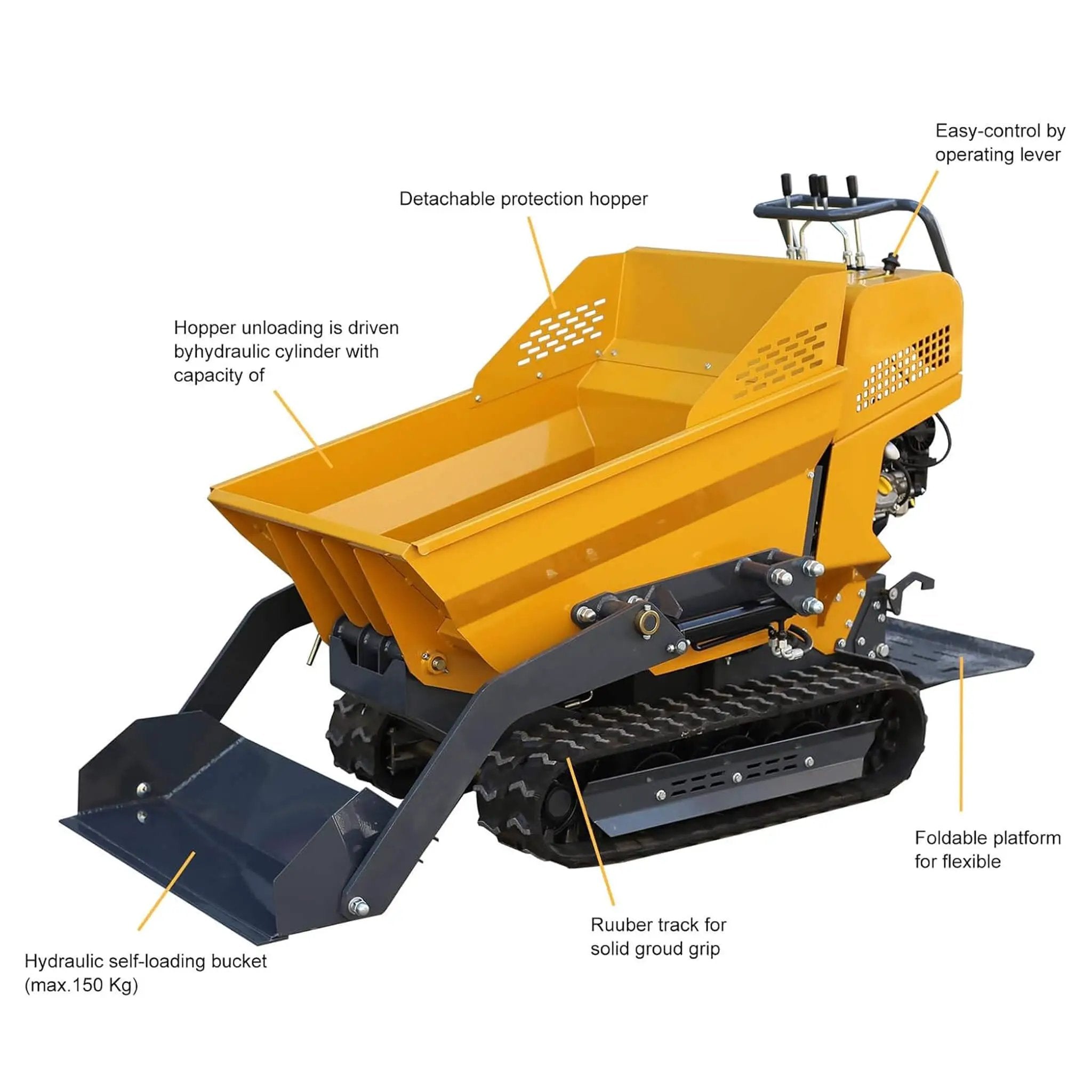 Heavy-Duty 6.5HP 1100LBS Tracked Hydraulic Dumper With Shovel (SAK62780) by SAKSBY WHOLESALE