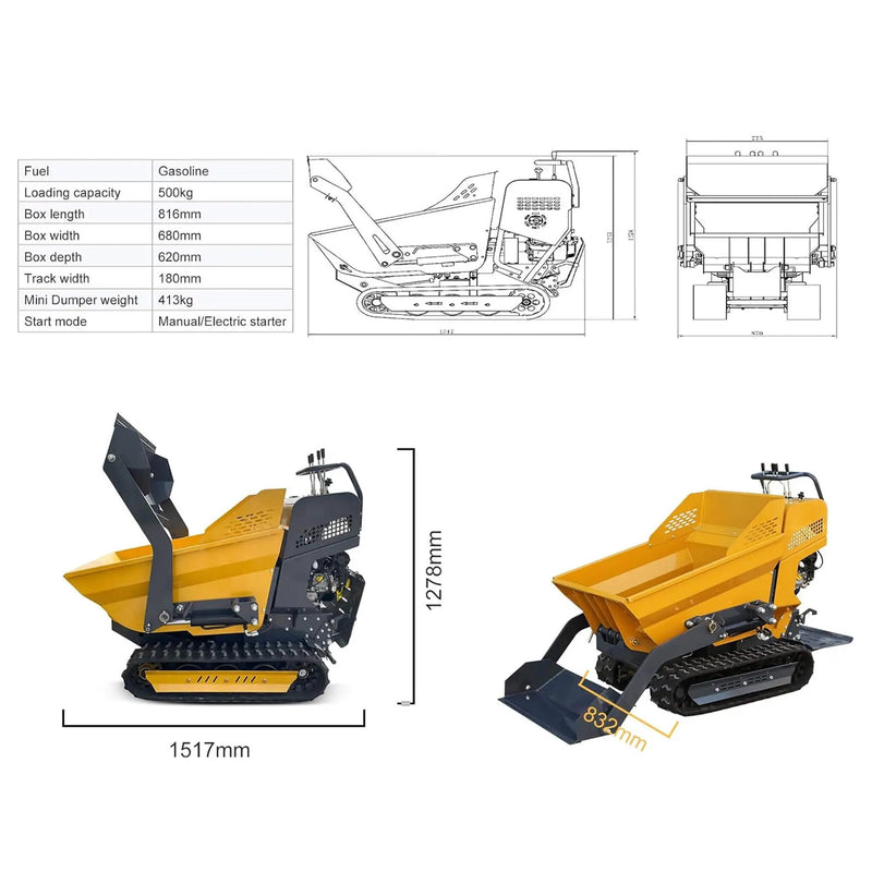 Heavy-Duty 6.5HP 1100LBS Tracked Hydraulic Dumper With Shovel (SAK62780) by SAKSBY WHOLESALE